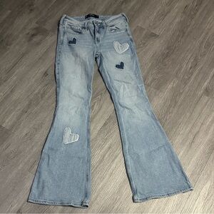Hollister Light Blue Flare Jeans with Heart Patches Size 00
